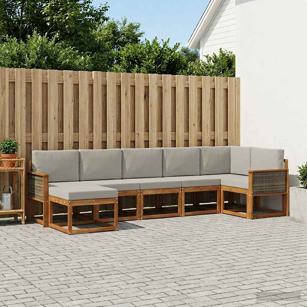 vidaXL Conjunto de sofás de exterior 7 uds. Natural y Gris Claro