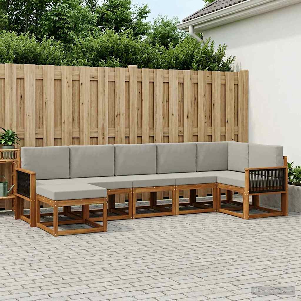 vidaXL Conjunto de sofás de exterior 7 uds. Natural y Gris Claro