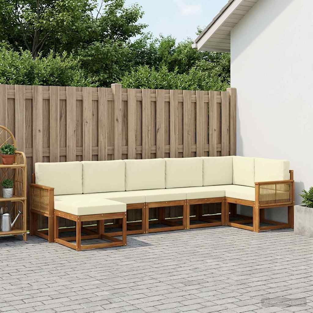 vidaXL Conjunto de sofás de exterior 7 uds. Natural y Crema Poliéster