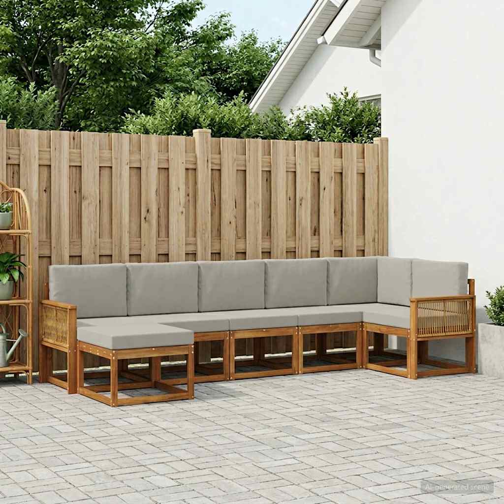vidaXL Conjunto de sofás de exterior 7 uds. Natural y Gris Claro