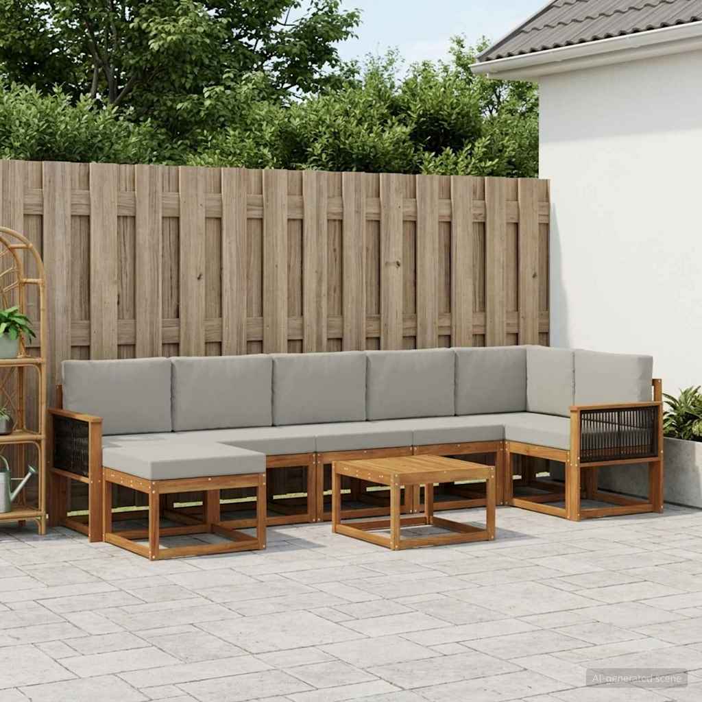 vidaXL Conjunto de sofás de exterior 8 uds. Natural y Gris Claro