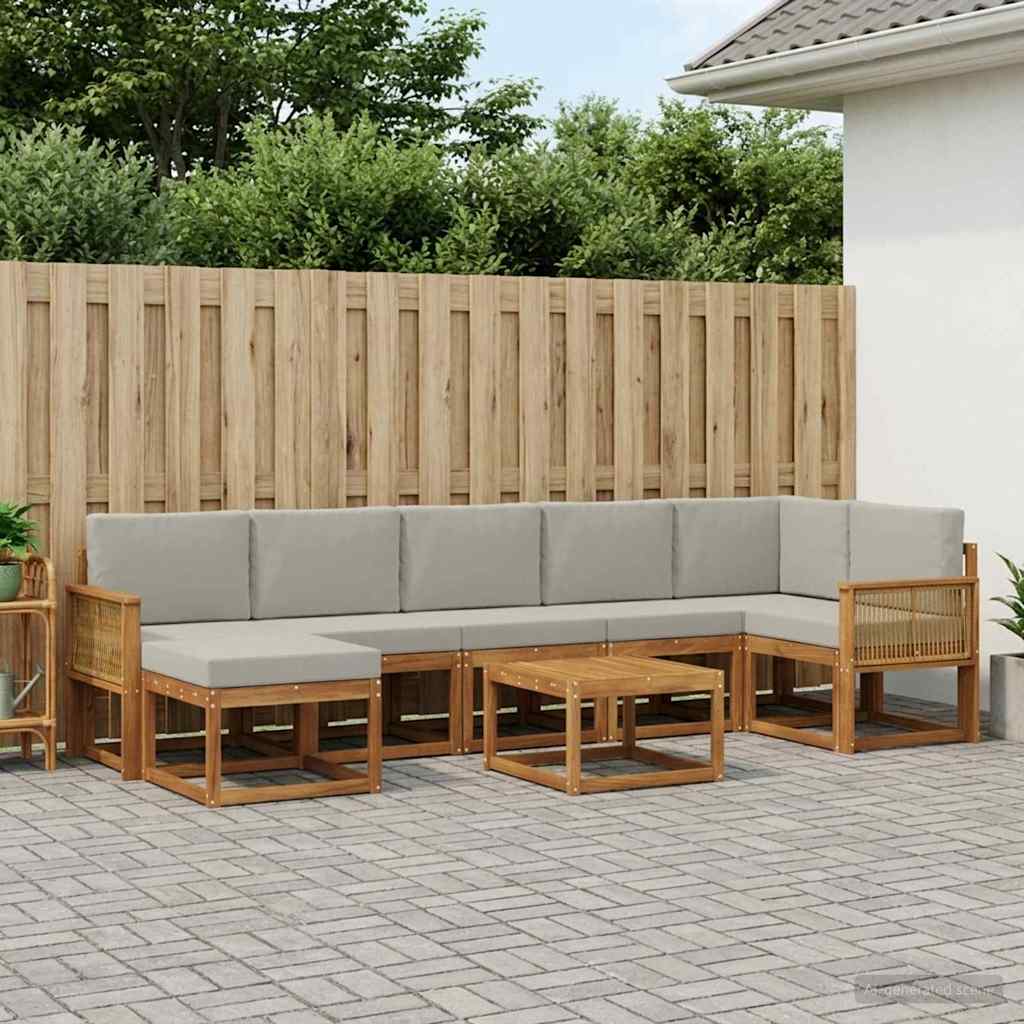 vidaXL Conjunto de sofás de exterior 8 uds. Natural y Gris Claro