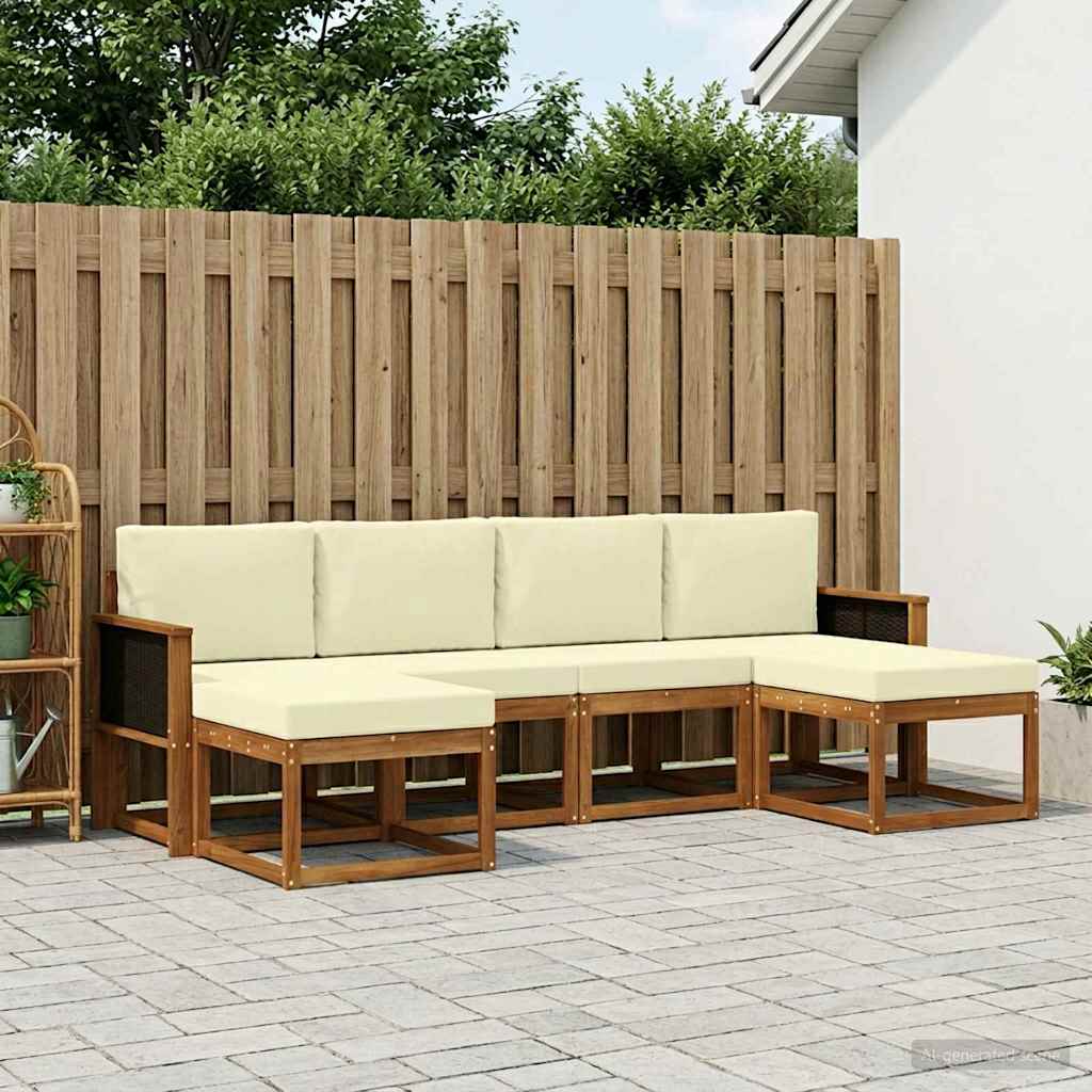 vidaXL Conjunto de sofás de exterior 6 uds. Natural y Crema Poliéster
