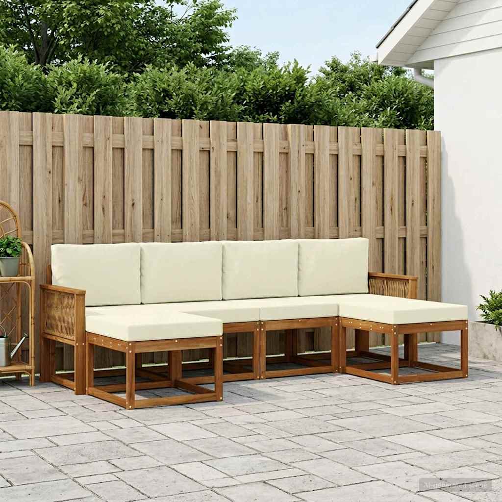 vidaXL Conjunto de sofás de exterior 6 uds. Natural y Crema Poliéster