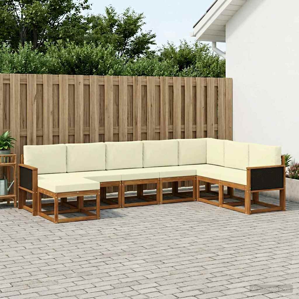 vidaXL Conjunto de sofás de exterior 8 uds. Natural y Crema
