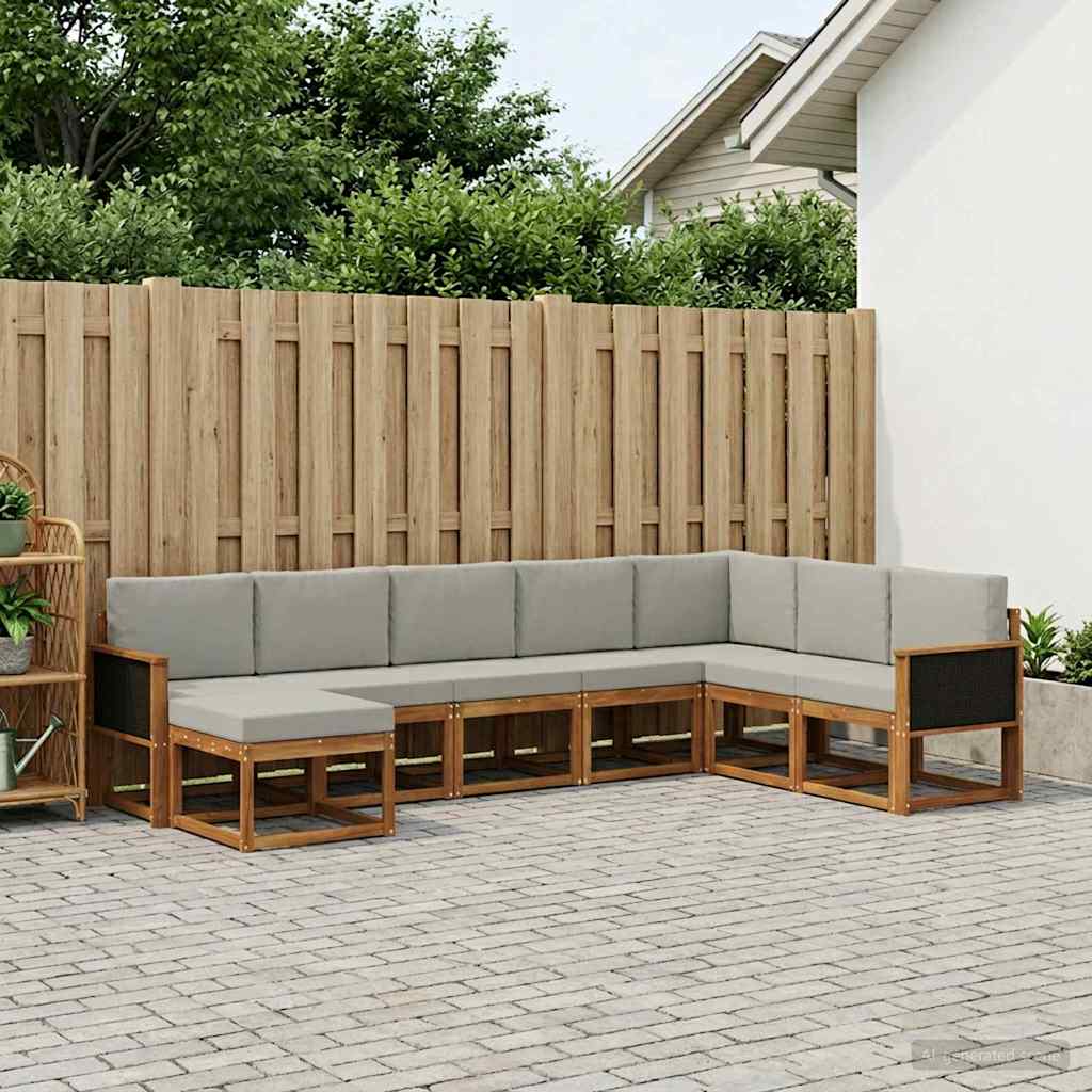 vidaXL Conjunto de sofás de exterior 8 uds. Natural y Gris Claro