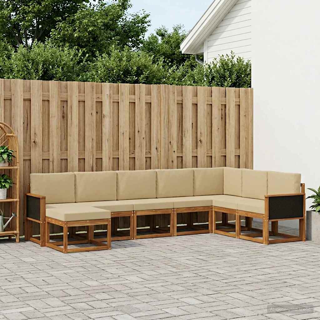 vidaXL Conjunto de sofás de exterior 8 uds. Natural y Beige