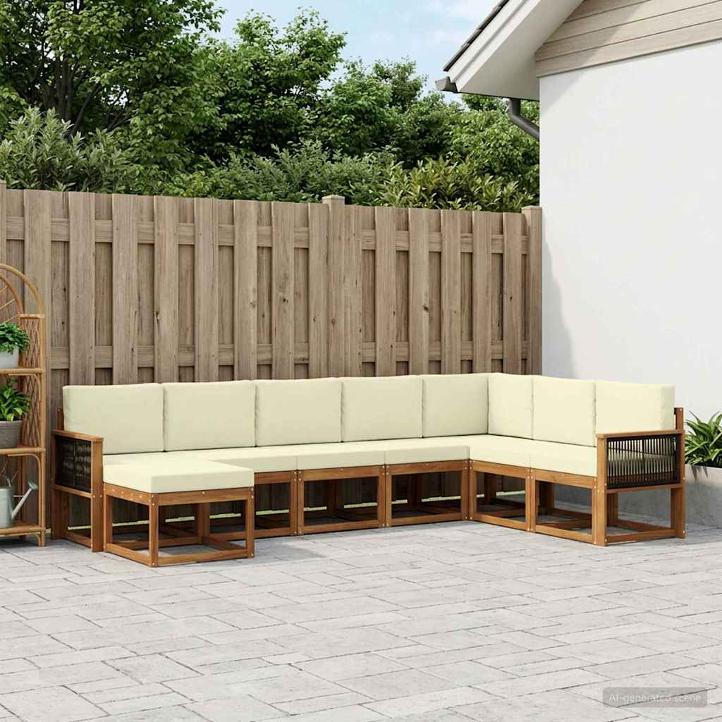 vidaXL Conjunto de sofás de exterior 8 uds. Natural y Crema