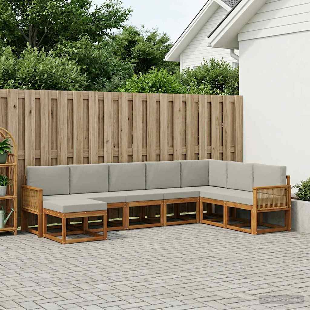 vidaXL Conjunto de sofás de exterior 8 uds. Natural y Gris Claro