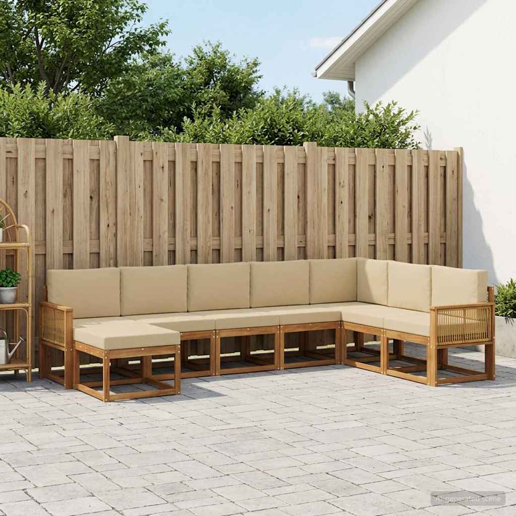 vidaXL Conjunto de sofás de exterior 8 uds. Natural y Beige
