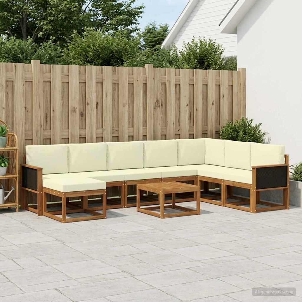 vidaXL Conjunto de sofás de exterior 9 uds. Natural y Crema
