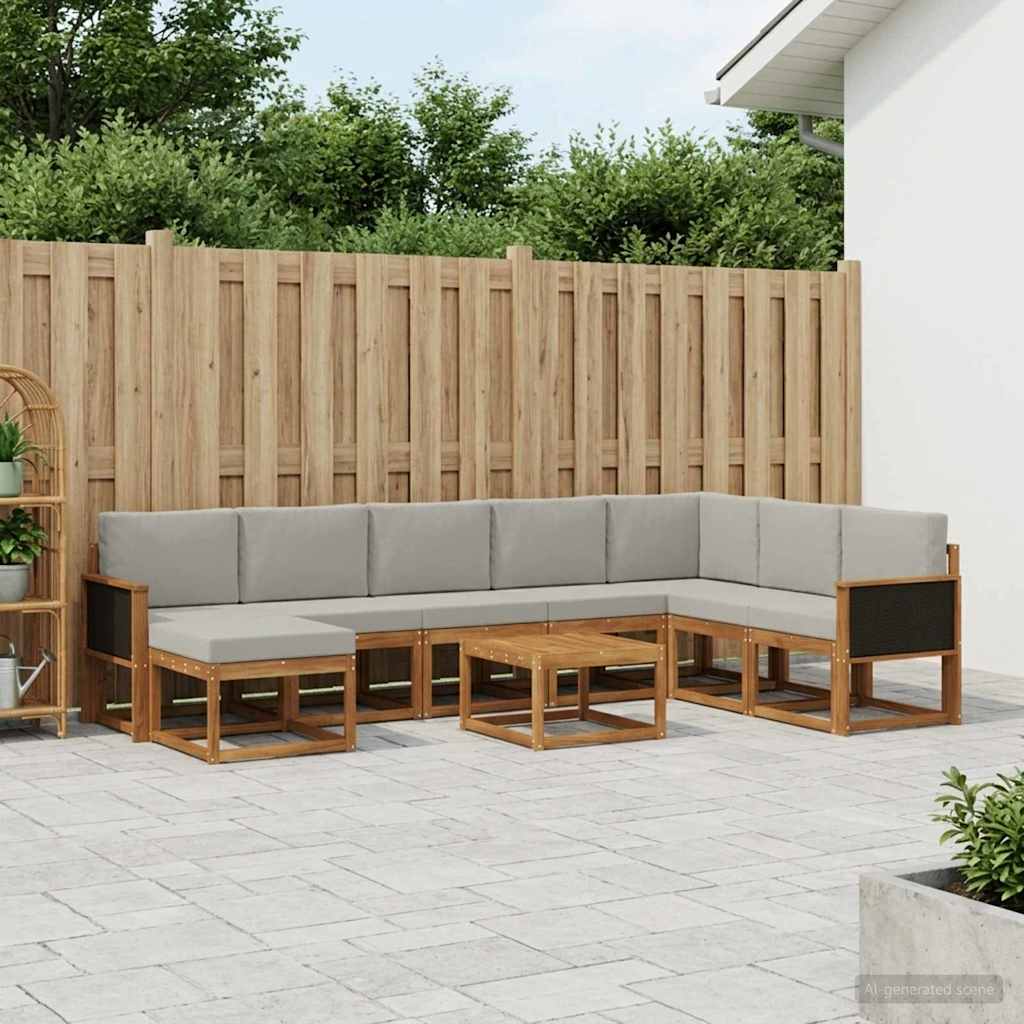 vidaXL Conjunto de sofás de exterior 9 uds. Natural y Gris Claro