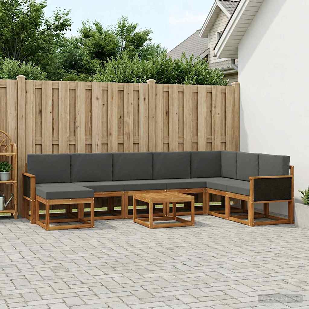 vidaXL Conjunto de sofás de exterior 9 uds. Natural y Antracita