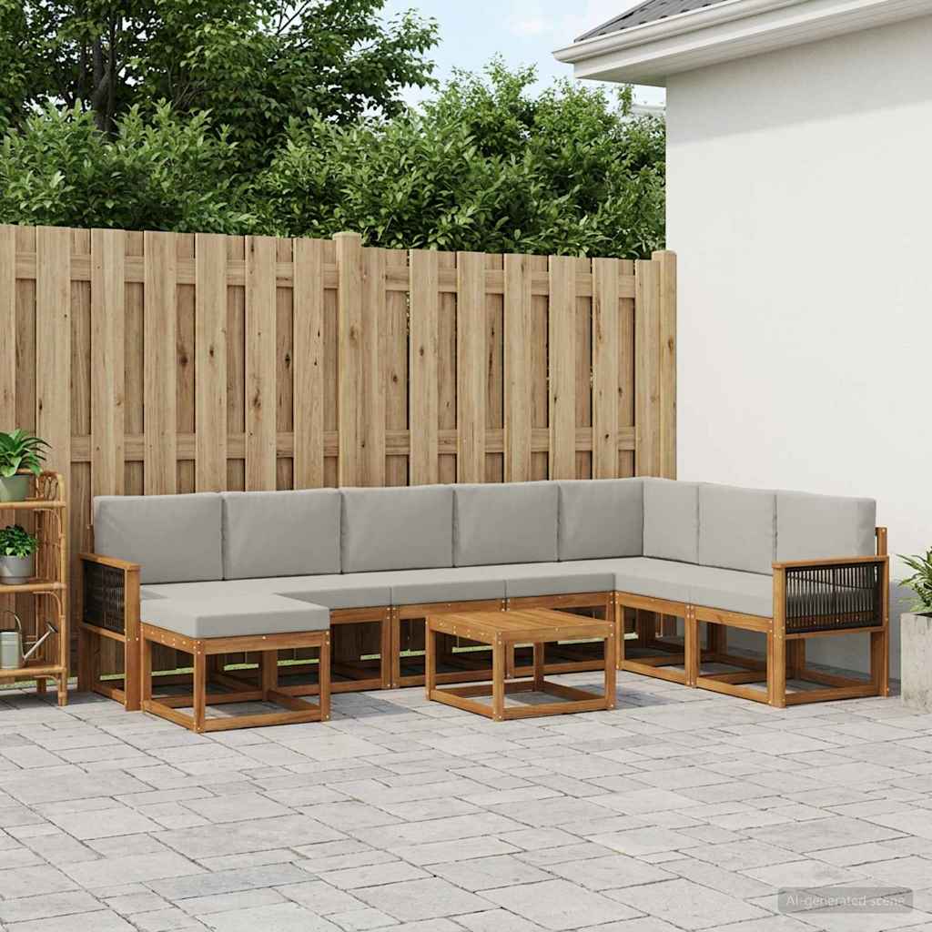 vidaXL Conjunto de sofás de exterior 9 uds. Natural y Gris Claro
