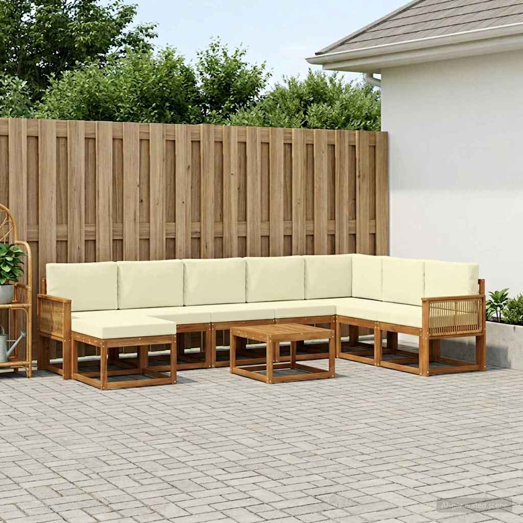 vidaXL Conjunto de sofás de exterior 9 uds. Natural y Crema