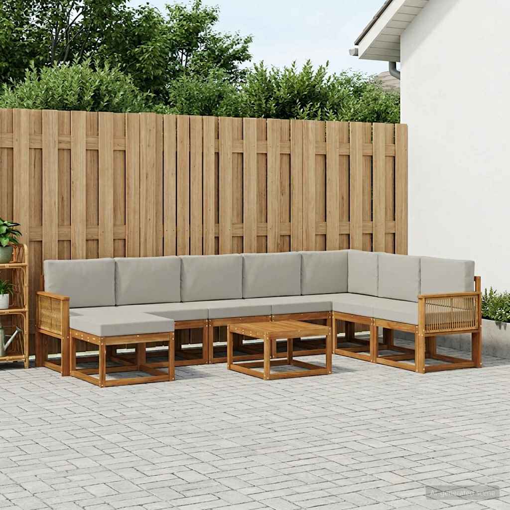 vidaXL Conjunto de sofás de exterior 9 uds. Natural y Gris Claro