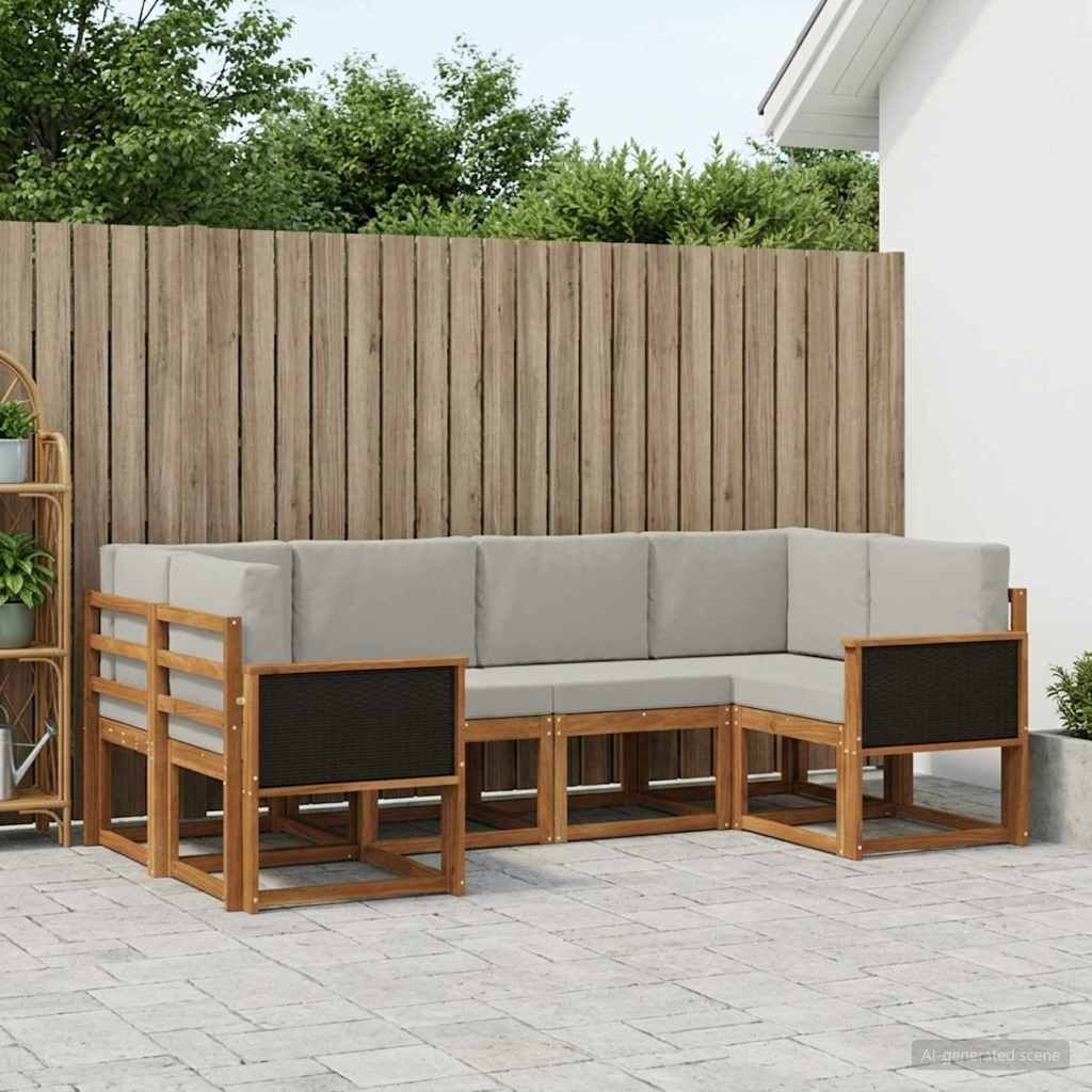 vidaXL Conjunto de sofás de exterior 6 uds. Natural y Gris Claro