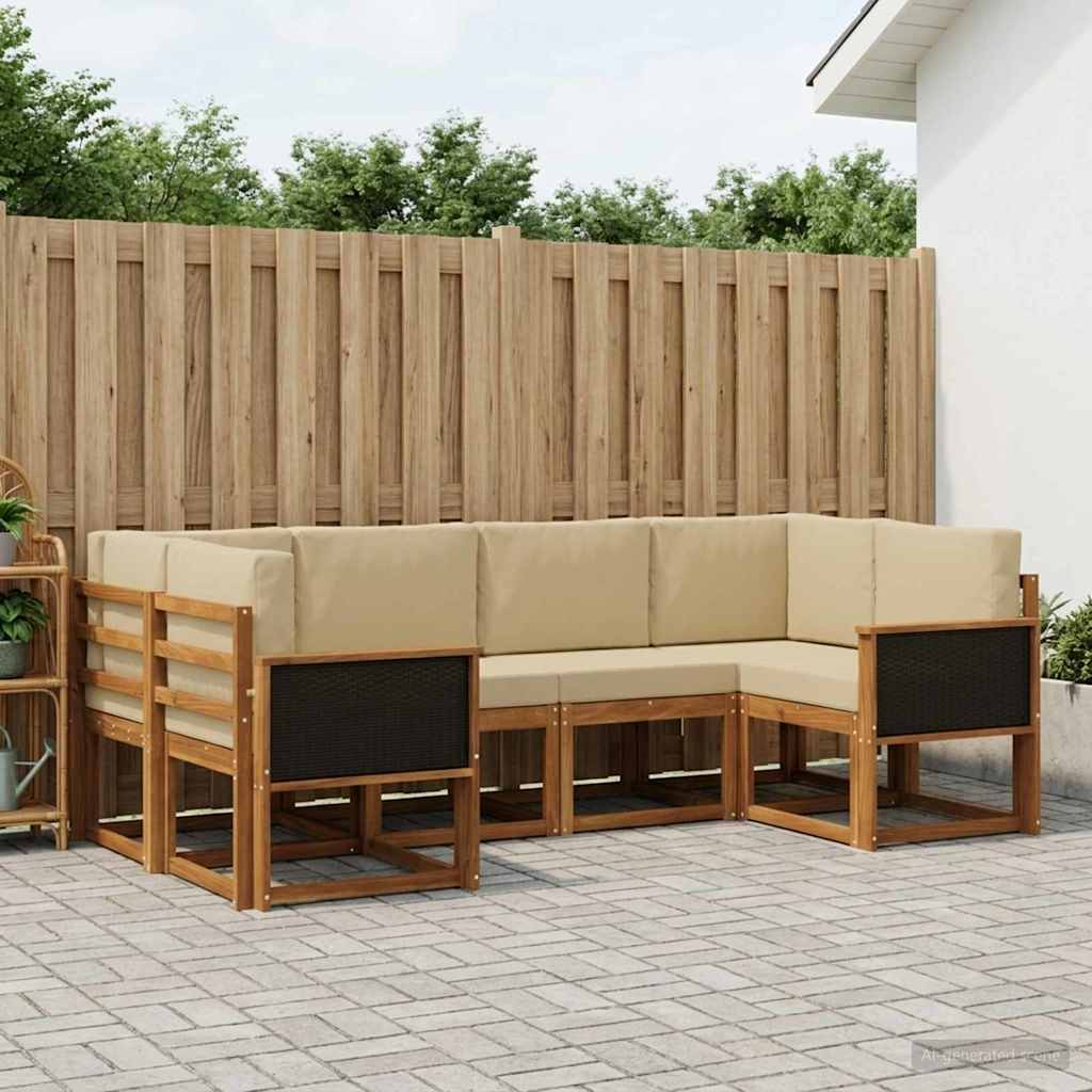 vidaXL Conjunto de sofás de exterior 6 uds. Natural y Beige