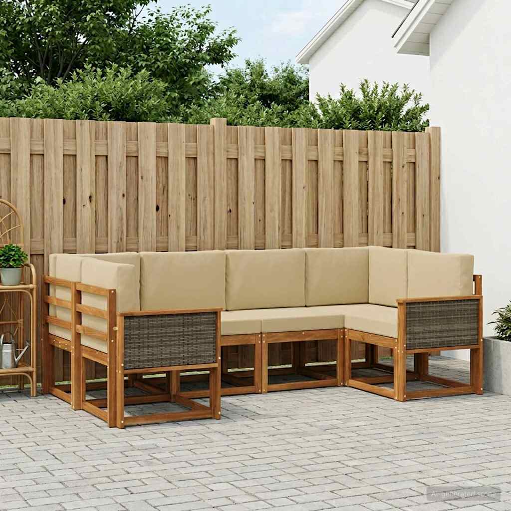 vidaXL Conjunto de sofás de exterior 6 uds. Natural y Beige