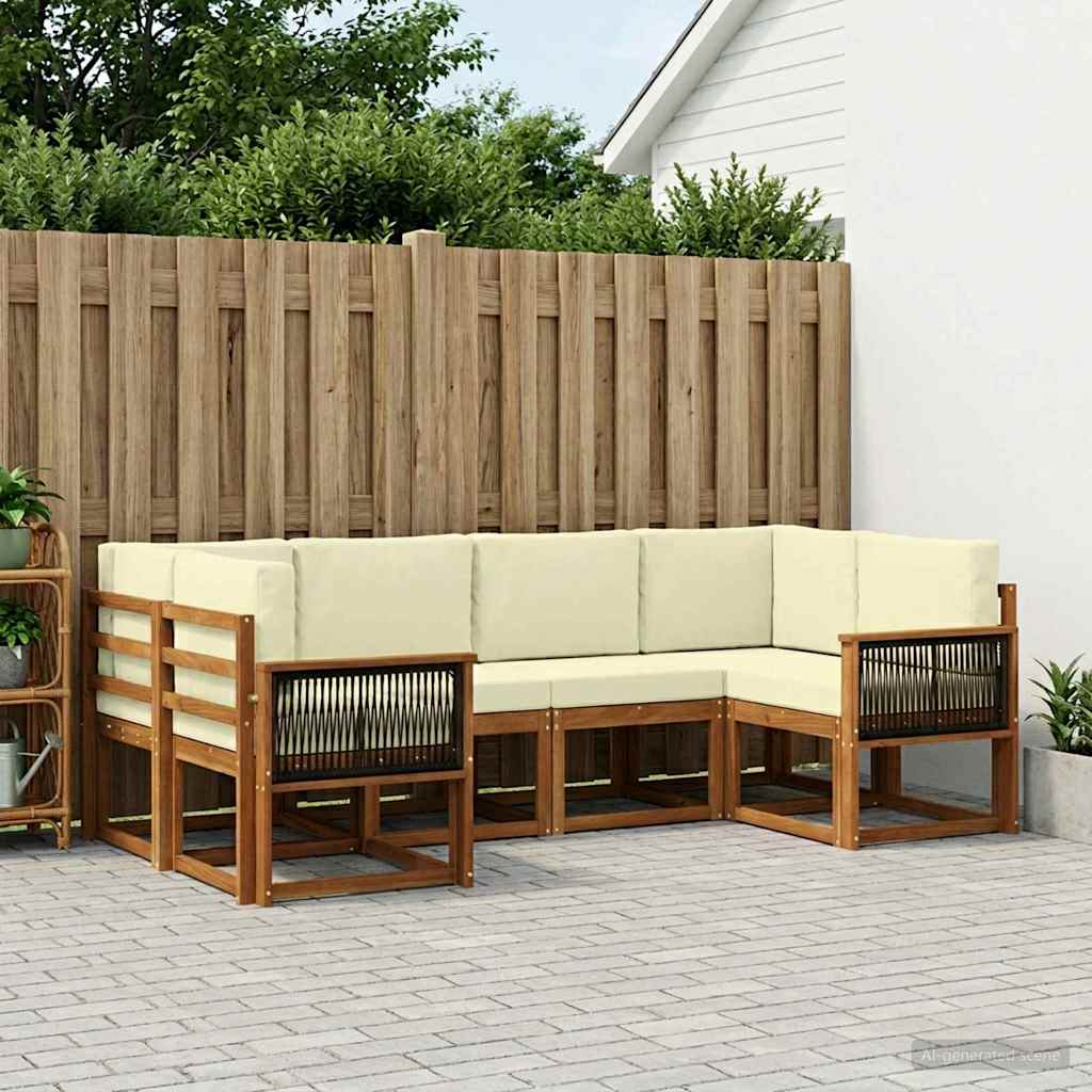 vidaXL Conjunto de sofás de exterior 6 uds. Natural y Crema
