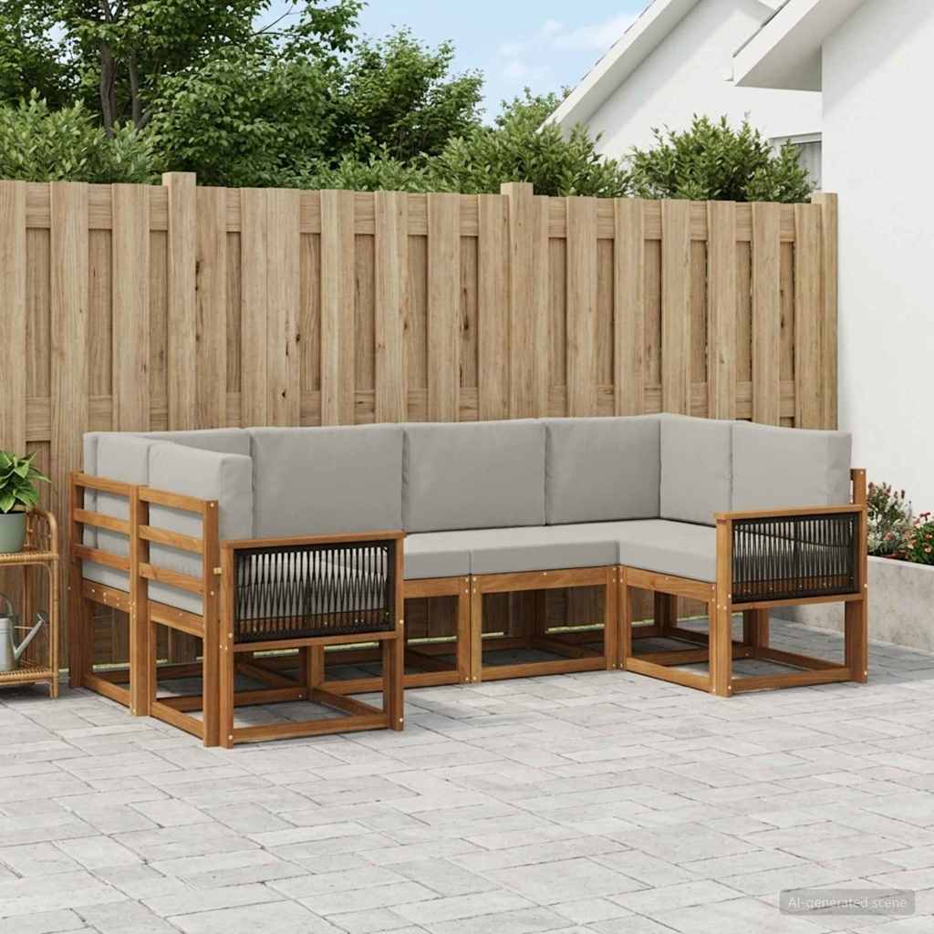 vidaXL Conjunto de sofás de exterior 6 uds. Natural y Gris Claro