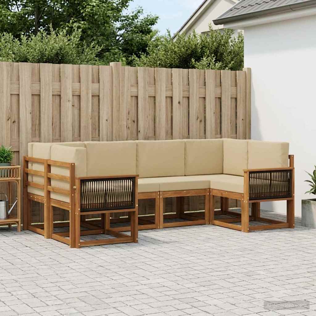 vidaXL Conjunto de sofás de exterior 6 uds. Natural y Beige