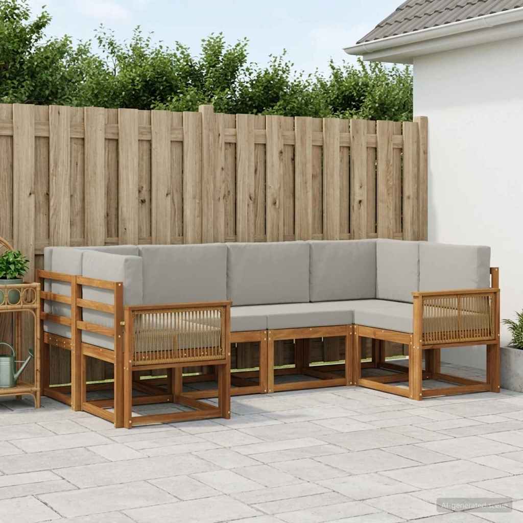 vidaXL Conjunto de sofás de exterior 6 uds. Natural y Gris Claro