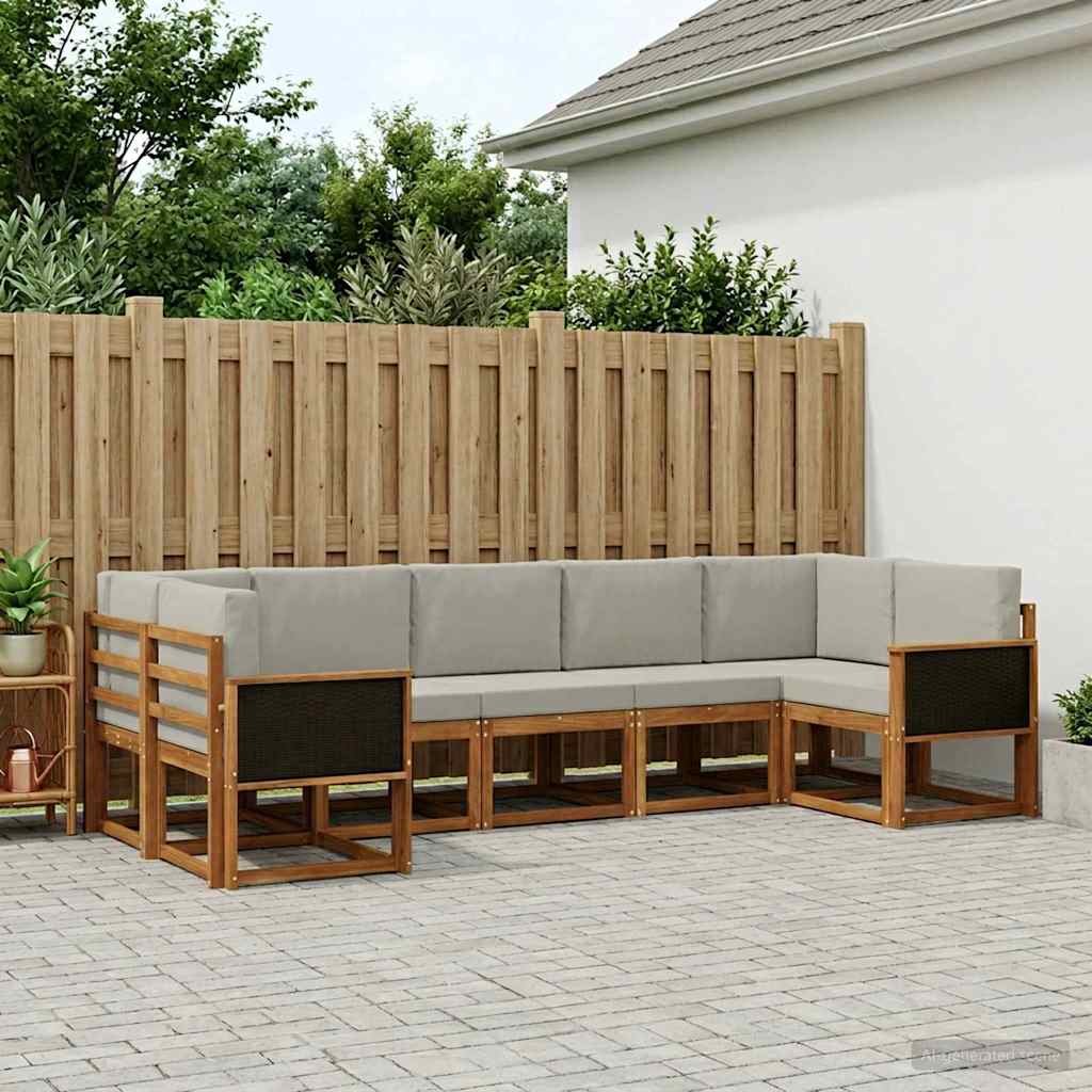 vidaXL Conjunto de sofás de exterior 7 uds. Natural y Gris Claro