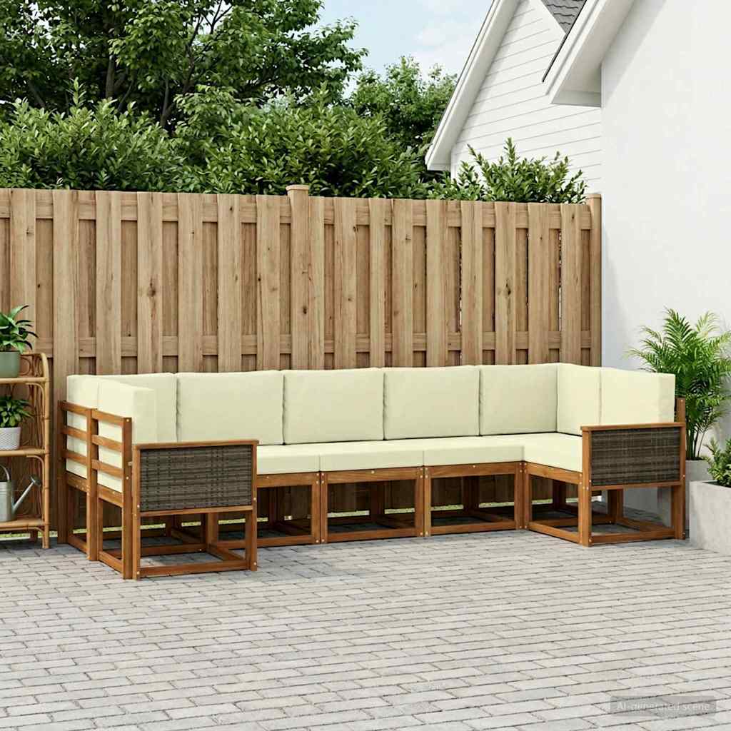 vidaXL Conjunto de sofás de exterior 7 uds. Natural y Crema