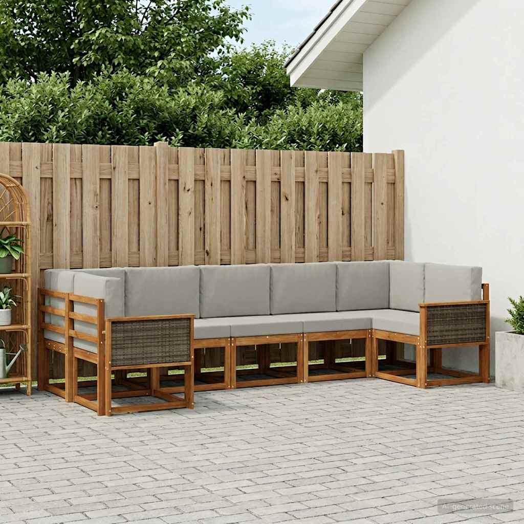 vidaXL Conjunto de sofás de exterior 7 uds. Natural y Gris Claro