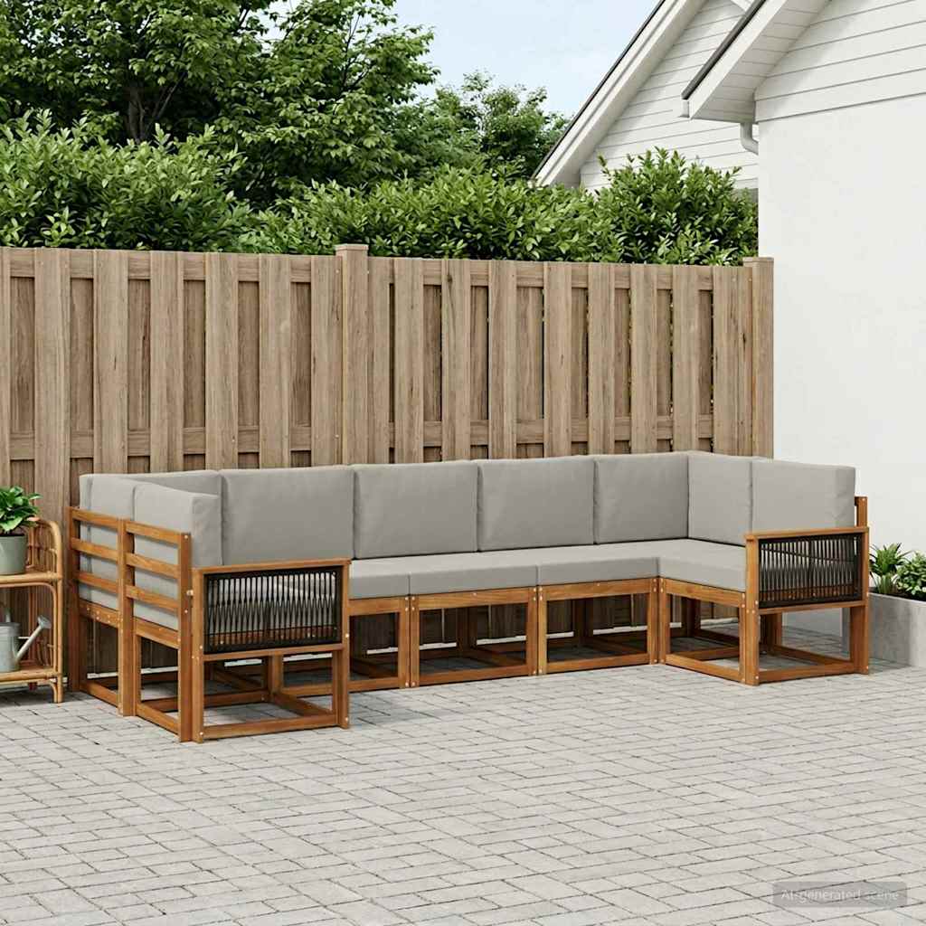 vidaXL Conjunto de sofás de exterior 7 uds. Natural y Gris Claro