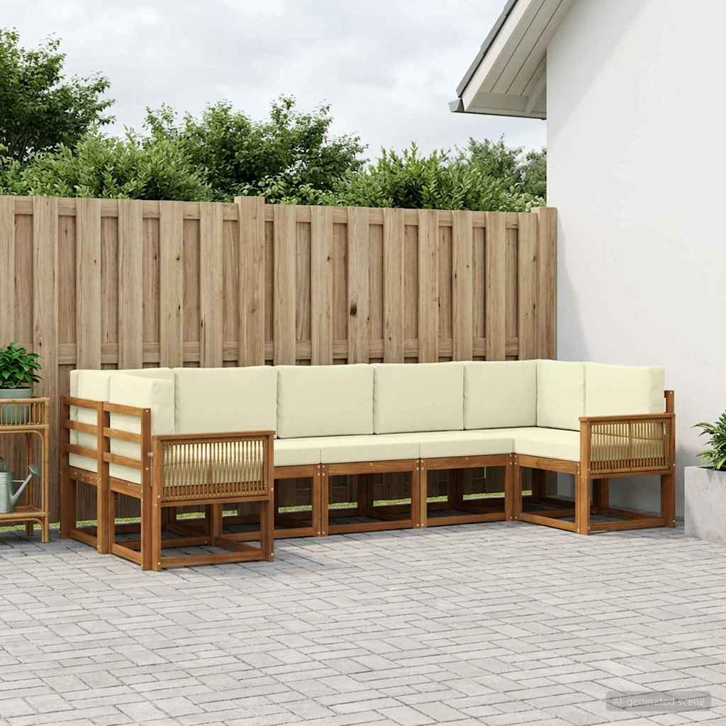 vidaXL Conjunto de sofás de exterior 7 uds. Natural y Crema