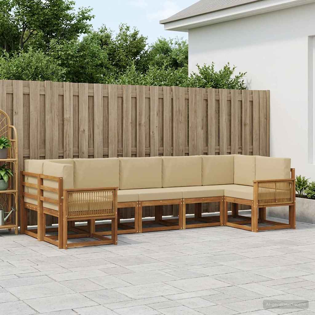 vidaXL Conjunto de sofás de exterior 7 uds. Natural y Beige