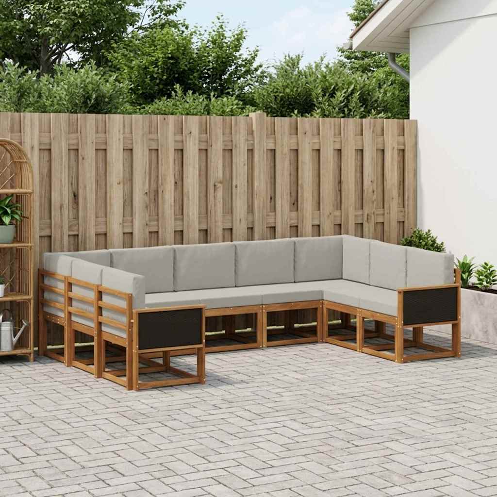 vidaXL Conjunto de sofás de exterior 9 uds. Natural y Gris Claro