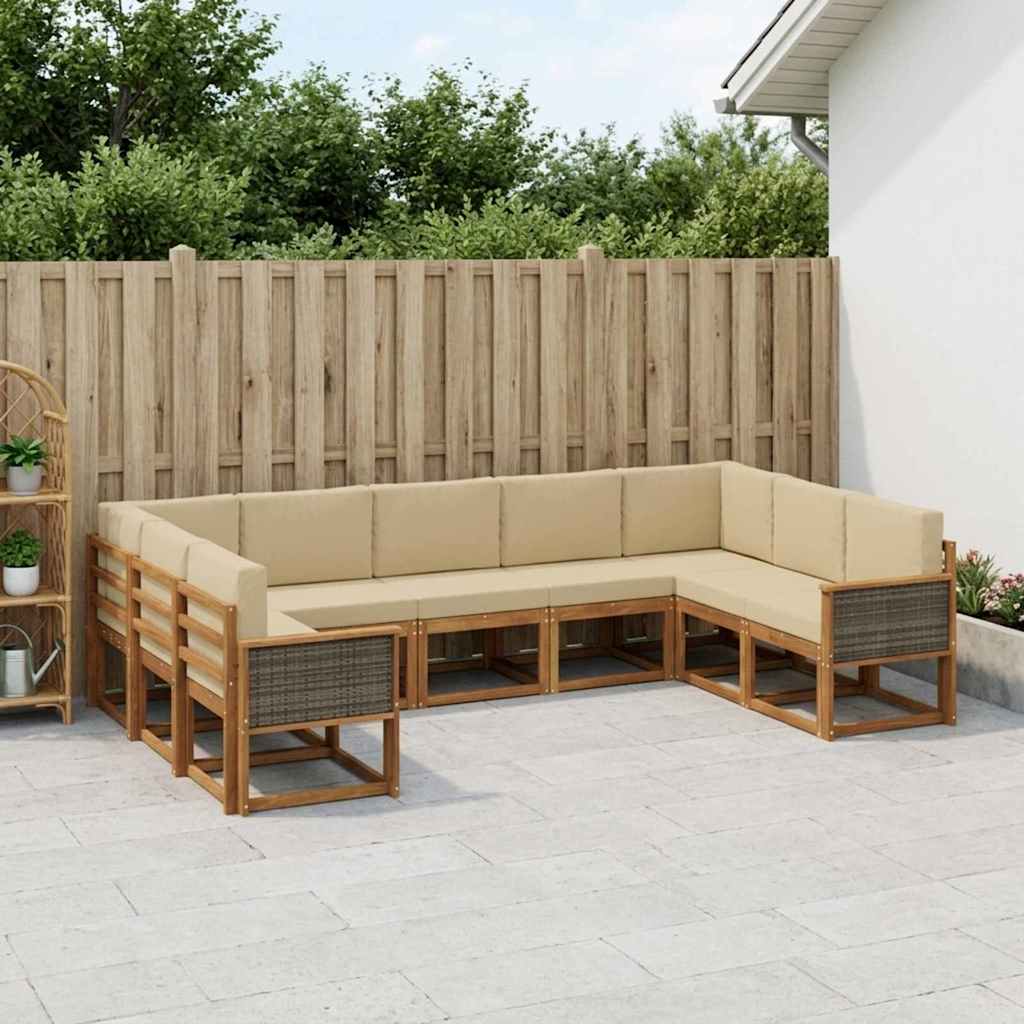 vidaXL Conjunto de sofás de exterior 9 uds. Natural y Beige