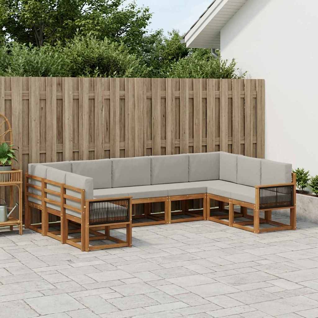 vidaXL Conjunto de sofás de exterior 9 uds. Natural y Gris Claro