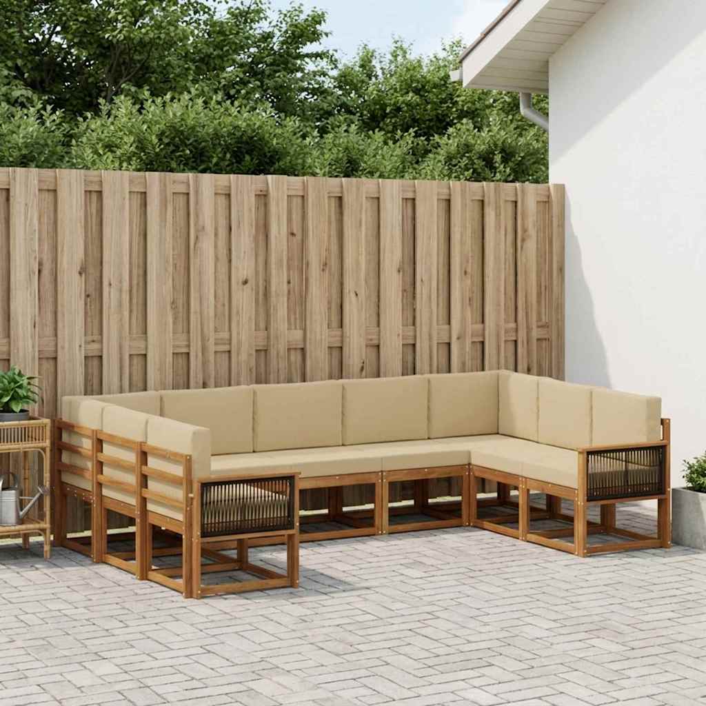 vidaXL Conjunto de sofás de exterior 9 uds. Natural y Beige