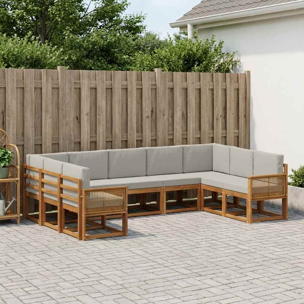 vidaXL Conjunto de sofás de exterior 9 uds. Natural y Gris Claro
