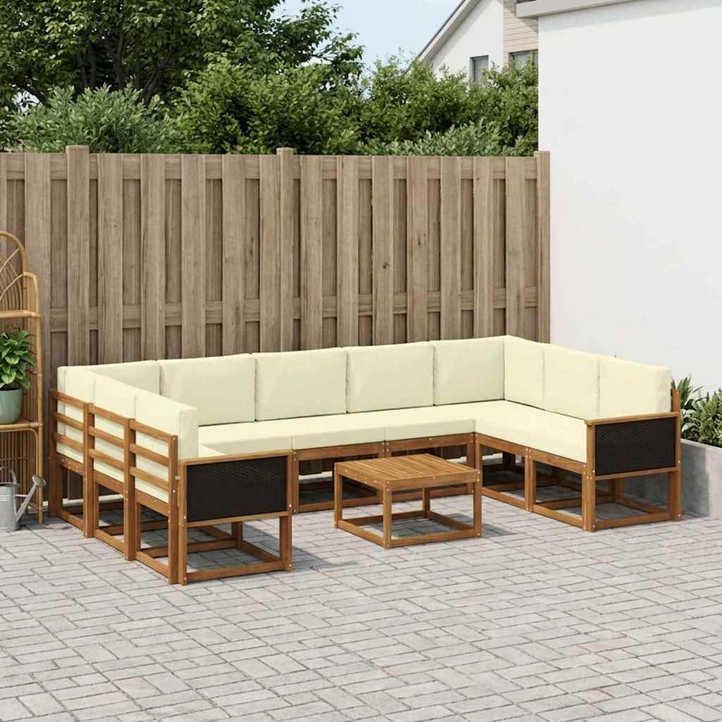 vidaXL Conjunto de sofás de exterior 10 uds. Natural y Crema
