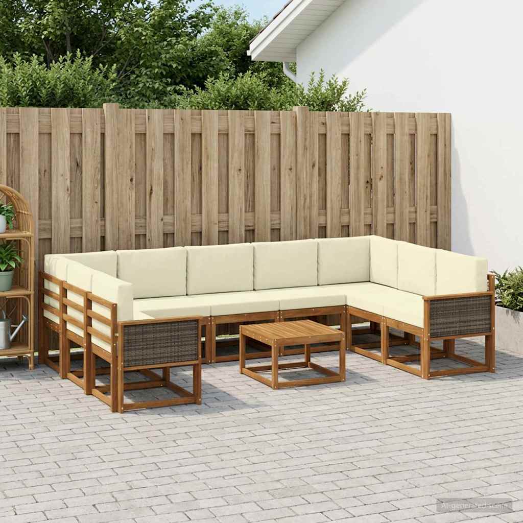 vidaXL Conjunto de sofás de exterior 10 uds. Natural y Crema