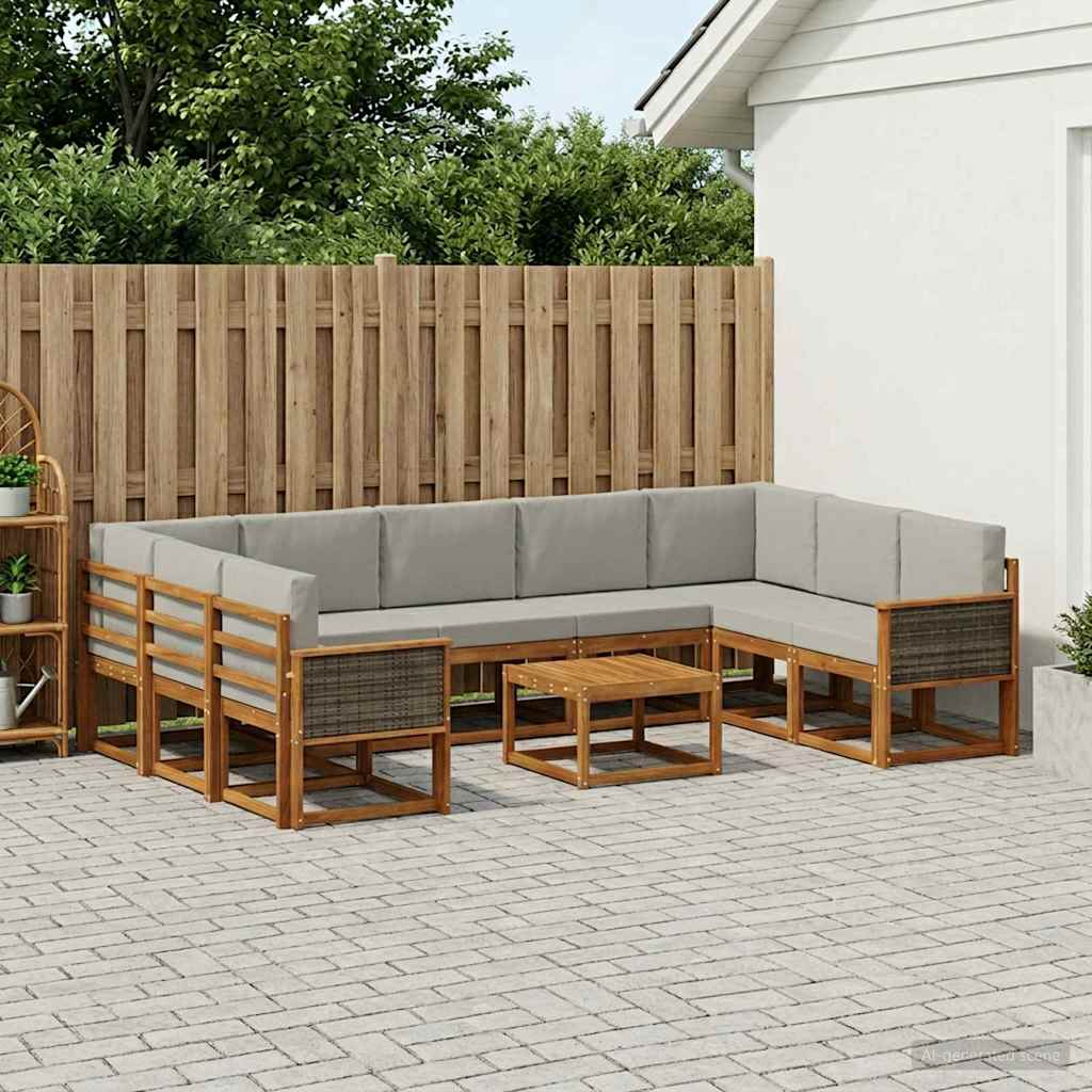 vidaXL Conjunto de sofás de exterior 10 uds. Natural y Gris Claro