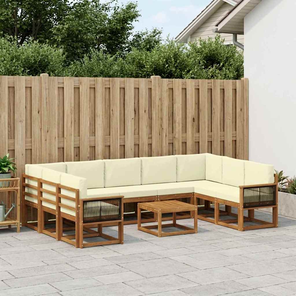 vidaXL Conjunto de sofás de exterior 10 uds. Natural y Crema