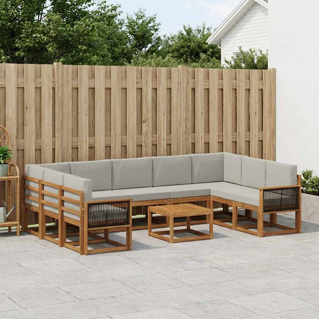 vidaXL Conjunto de sofás de exterior 10 uds. Natural y Gris Claro