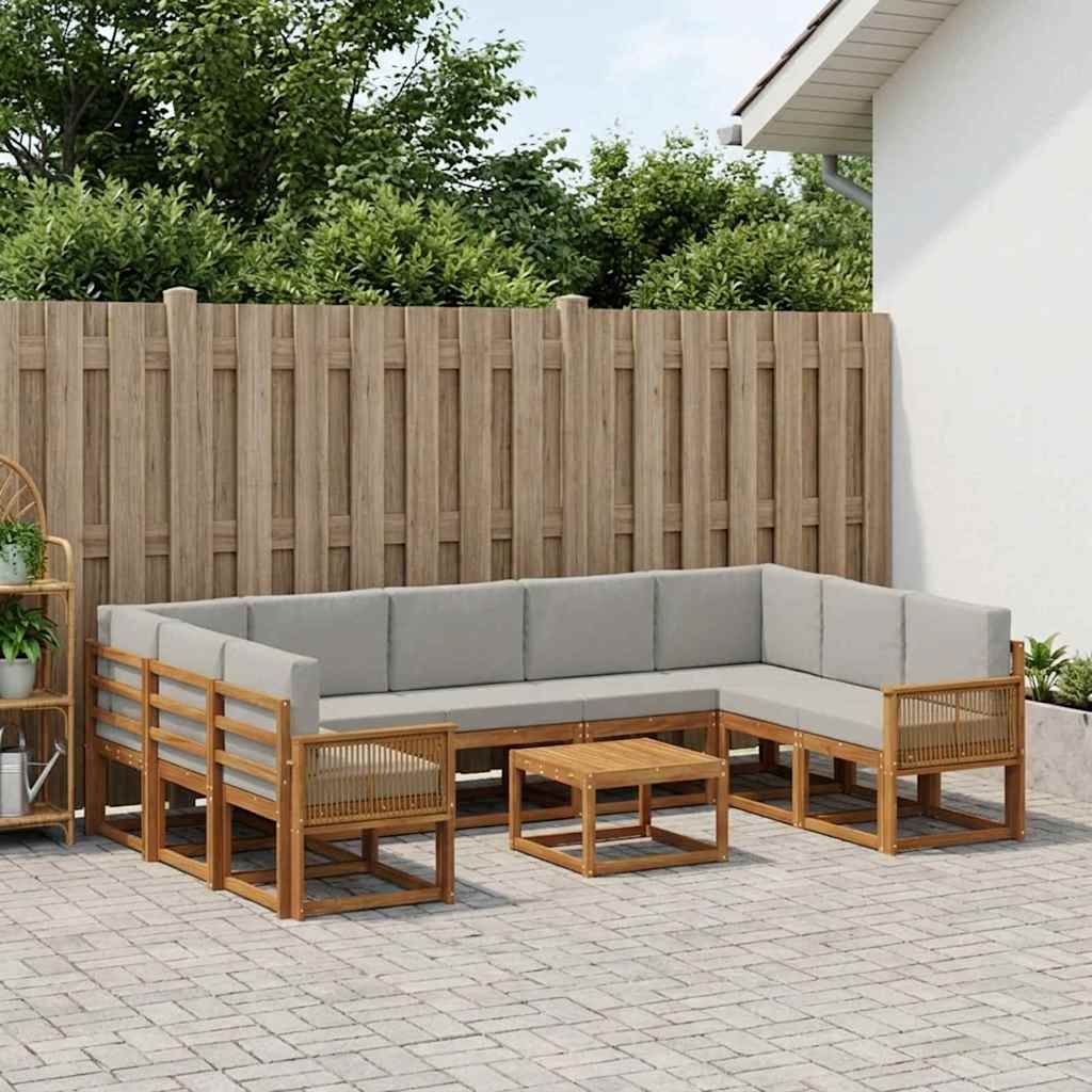 vidaXL Conjunto de sofás de exterior 10 uds. Natural y Gris Claro