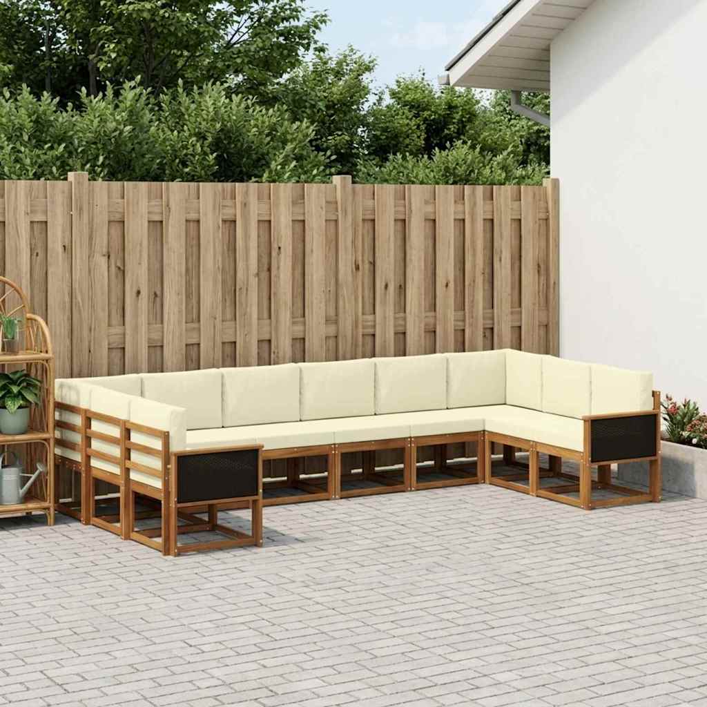 vidaXL Conjunto de sofás de exterior 10 uds. Natural y Crema