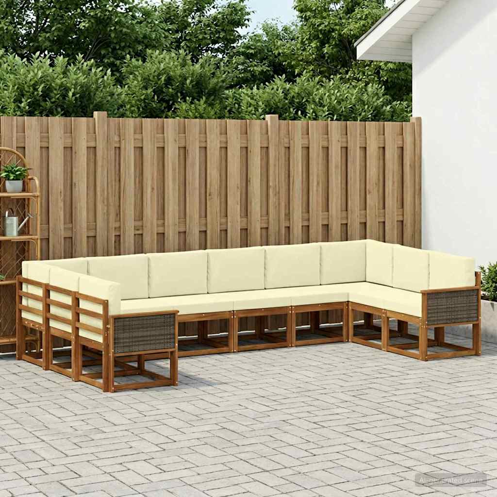 vidaXL Conjunto de sofás de exterior 10 uds. Natural y Crema