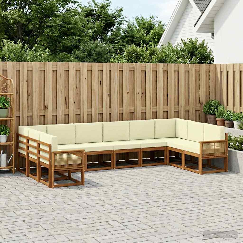 vidaXL Conjunto de sofás de exterior 10 uds. Natural y Crema