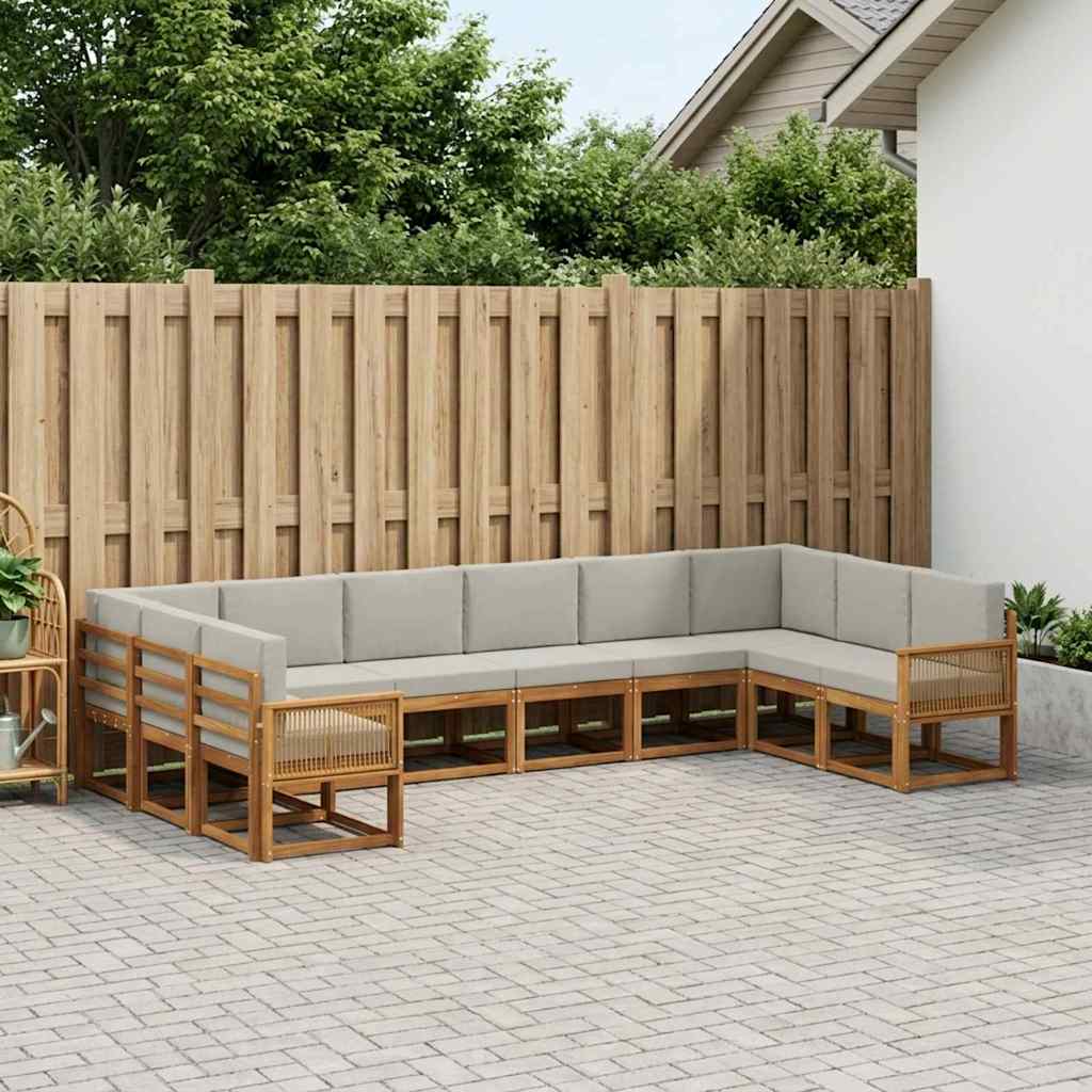 vidaXL Conjunto de sofás de exterior 10 uds. Natural y Gris Claro