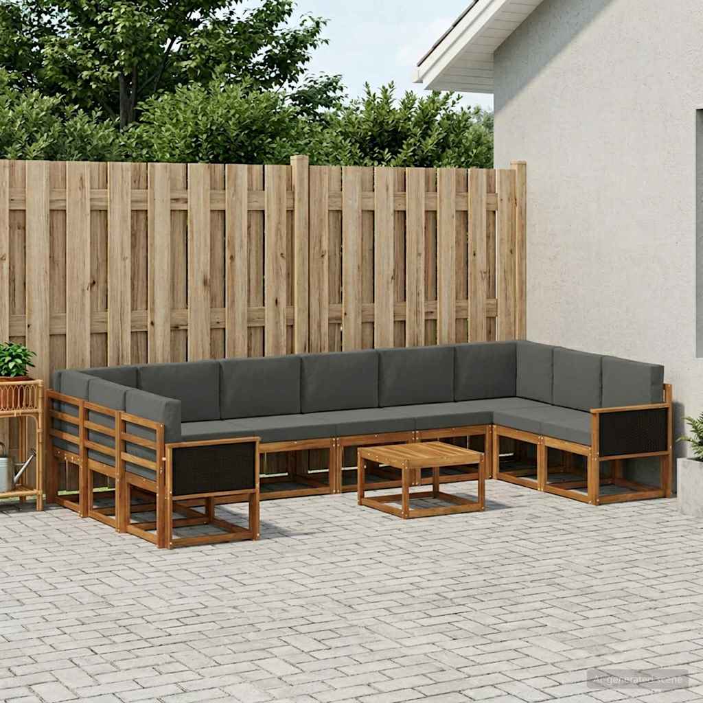 vidaXL Conjunto de sofás de exterior 11 uds. Natural y Antracita
