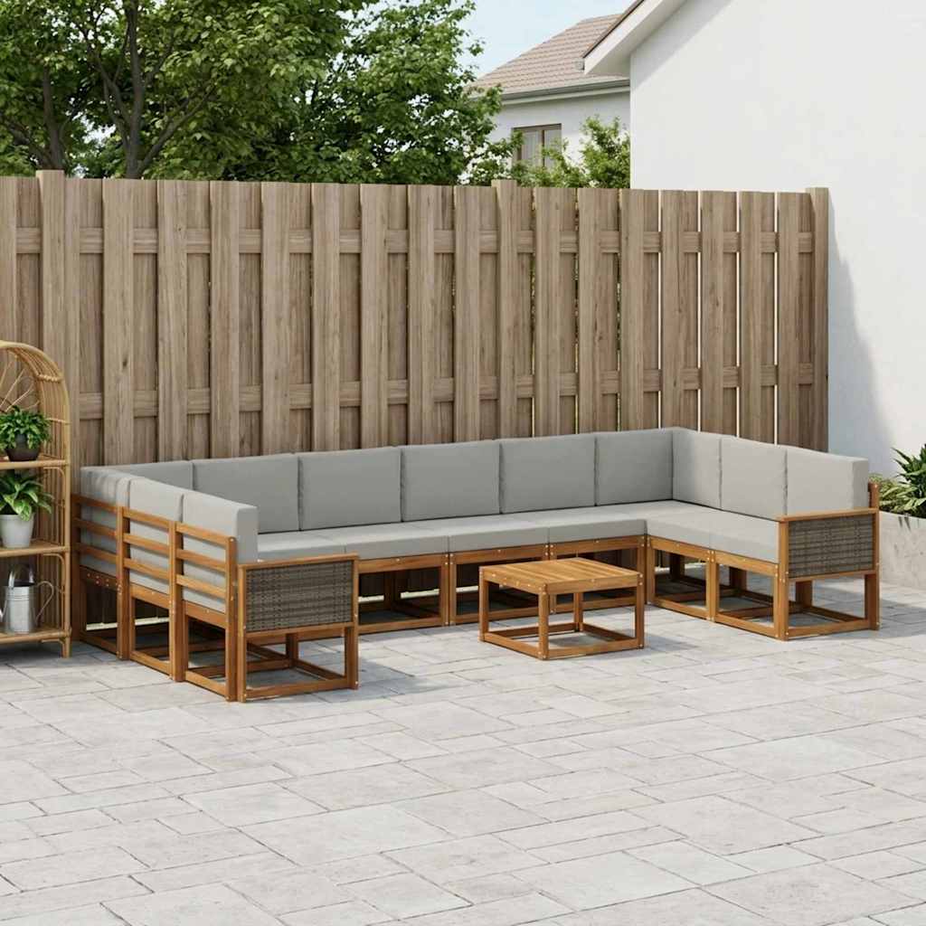 vidaXL Conjunto de sofás de exterior 11 uds. Natural y Gris Claro